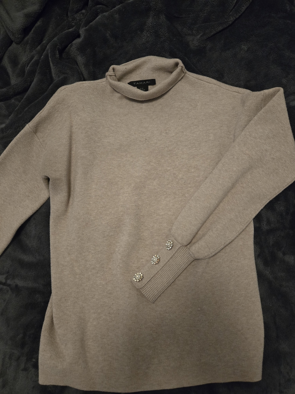 Tahari Taupe Mock Neck Sweater